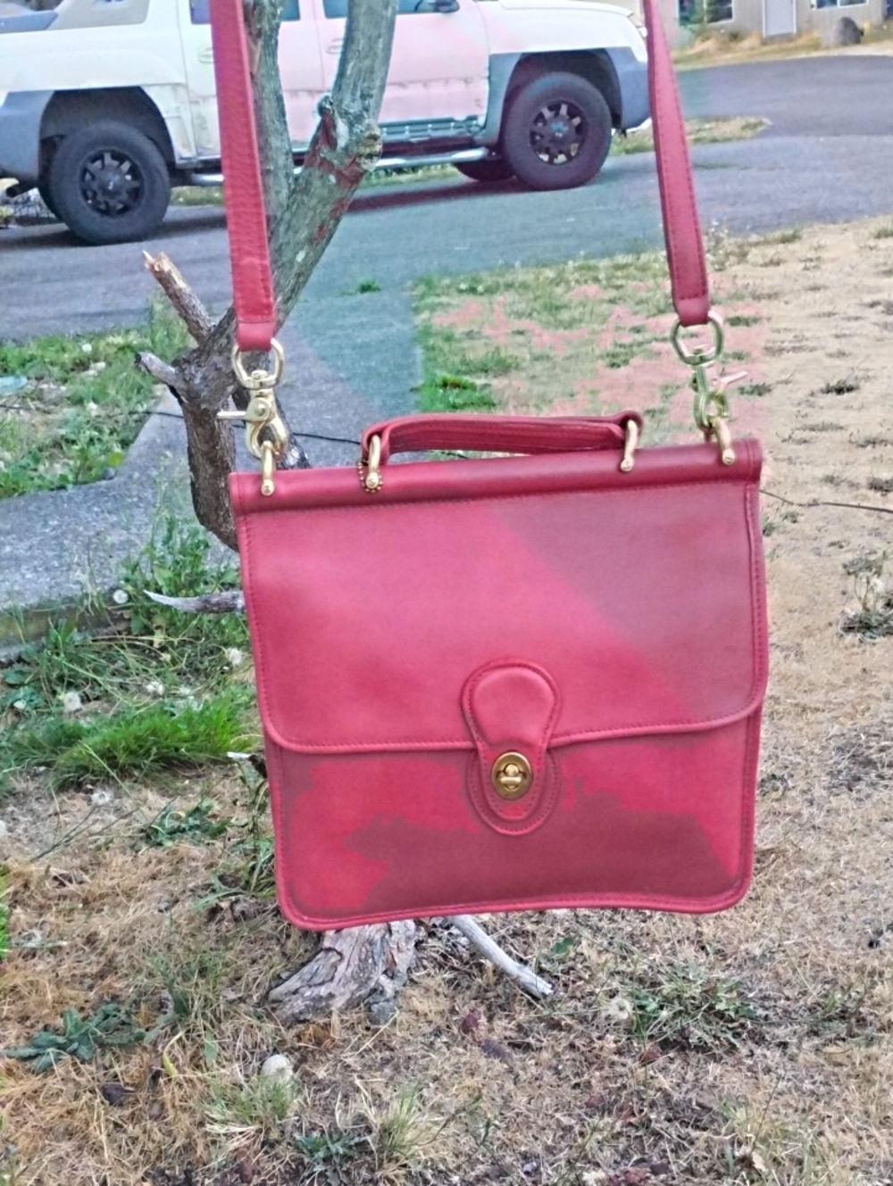 Coach Red Leather Satchel with Gold-Tone Hardware